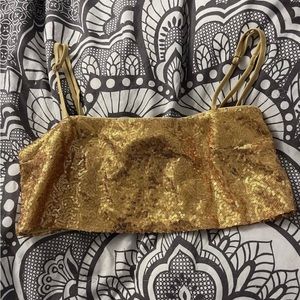 Showpo Women's Elswyth Straight Neck Strappy Sequin Crop Top Gold Size 2/XS